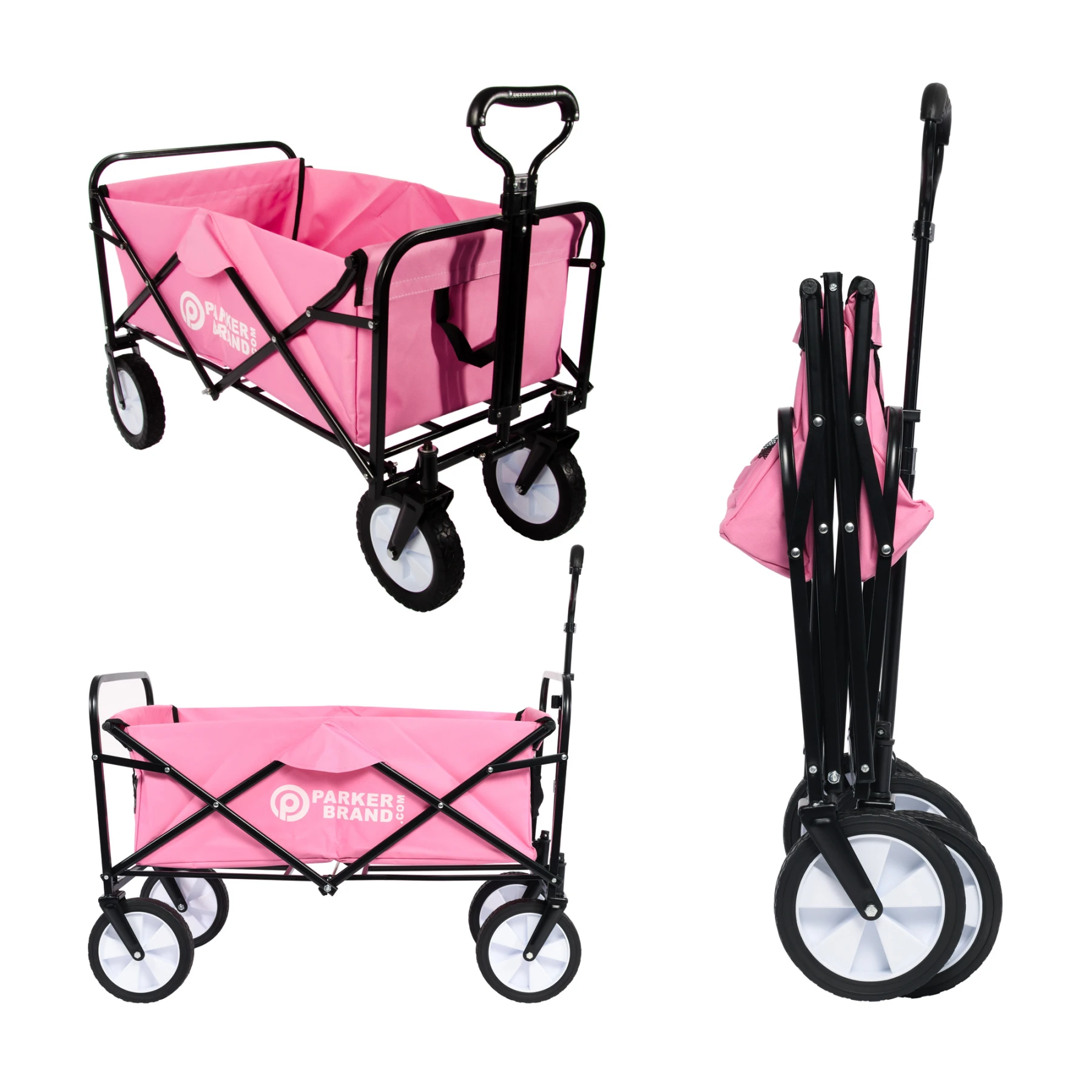 Heavy Duty Foldable Garden Trolley Cart Wagon - Pink